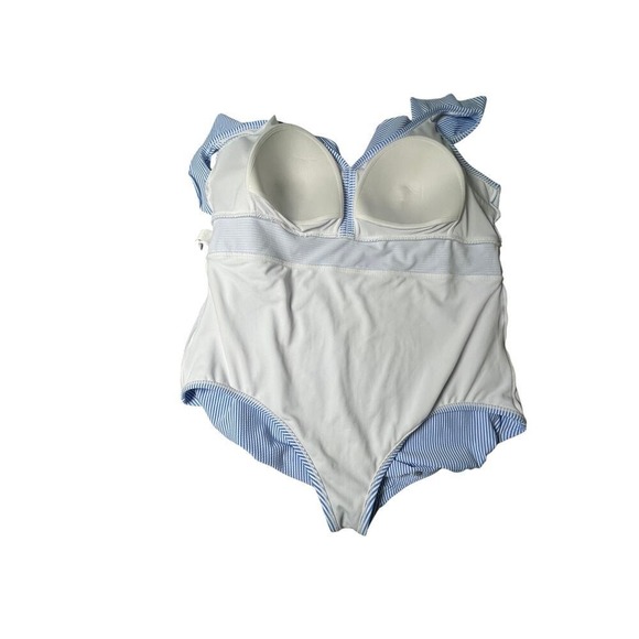 Time and Tru Plus 3X Blue Striped One Piece Swimsuit Ruffle V Neck 24W 26W - Picture 12 of 16